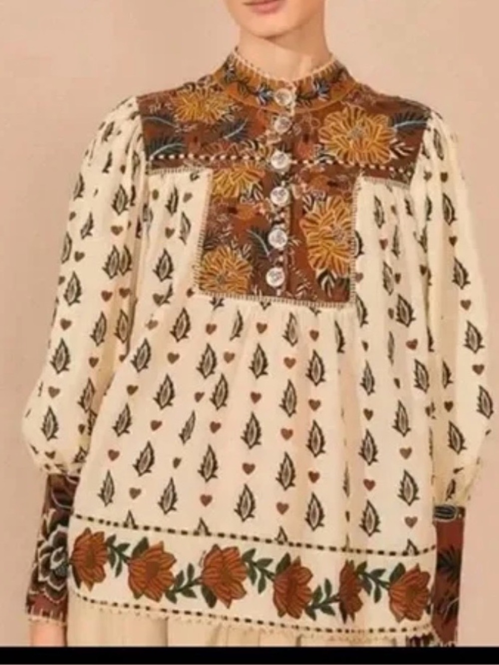 Farm Rio Anica Boho Floral Blouse - Cream & Rust